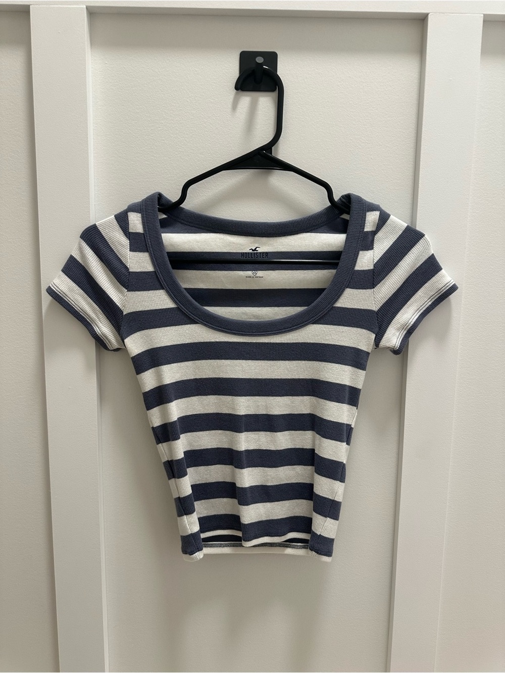 Hollister Navy & White Striped Scoop Neck Crop Top